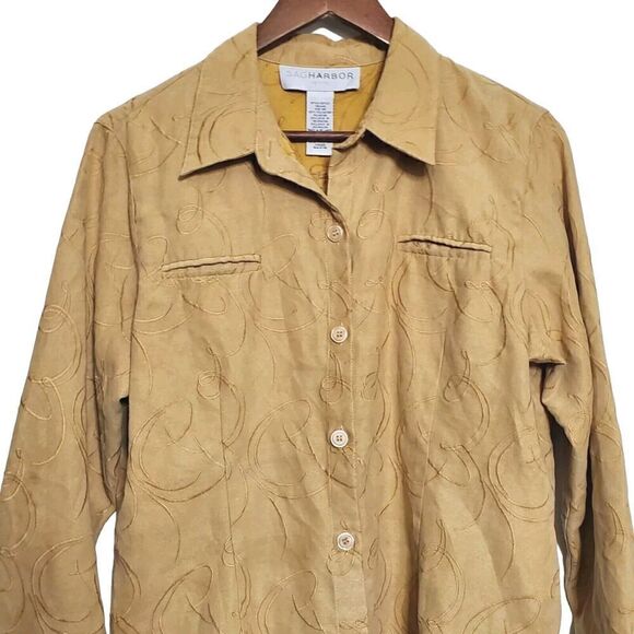 VTG Sag Harbor Faux Suede Button Shirt Size 14P Golden Yellow Embroidered Womens - Picture 2 of 11